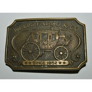 Vintage 1973 WELLS FARGO BANK Since 1852 Employee Solid Brass Belt Buckle RARE